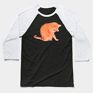 Orange Cat Washing Cute Watercolor Style Baseball T-Shirt